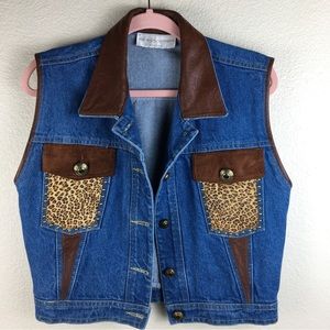 St. Maarten Dallas Vintage Leather Denim Mix Media Studded Vest Sz M